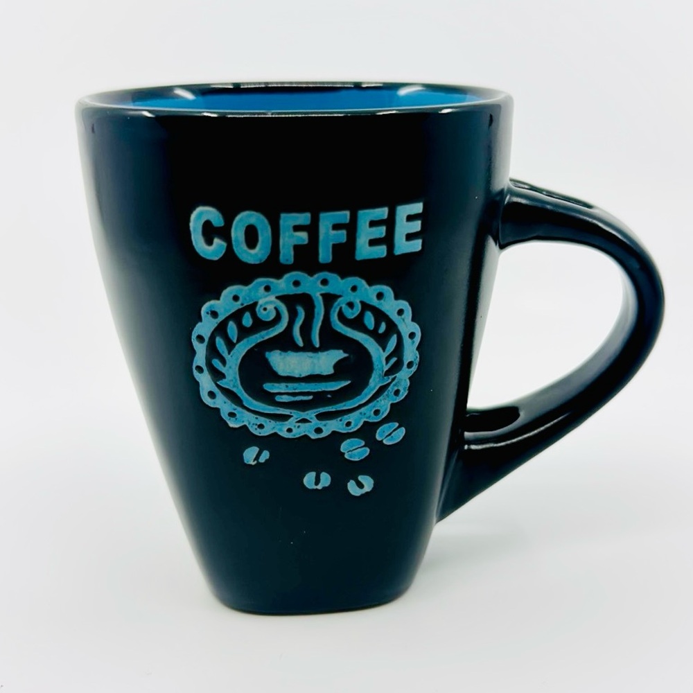 Mug- Ceramic Black Matte w Coffee Design - Coffee Cup 11 oz